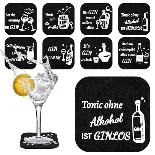 Filzuntersetzer mit Ginsprüchen, 8 Stück Untersetzer Gläser, Gin Glasuntersetzer Hitzebeständiger Waschbarer für Getränke, Bar, Tassen, Glas, Ginliebhaber und Gintrinker (10 x 10cm)