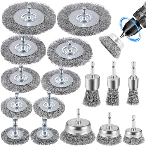 RDDAIPE 16PC Drahtbürste Bohrmaschine, 6mm Drahtbürste Akkuschrauber mit Sechskantstange, Dratbürstenaufsatz, Stahlbürste Bohrmaschine Set für Bohrmaschine Rost,Schleifen,Polieren,Entfernen von Farbe