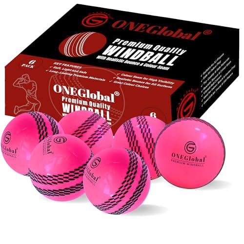 ONEGlobal Premium Windball Weiche Cricketbälle | Langlebig & sicher, farbige Naht, realistischer Sprung & Schwung | Indoor-/Outdoor-Coaching, Training, Garten & Strandspiele (6 Rosa)