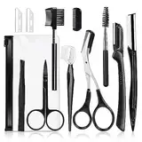 11pcs Augenbrauen Set, Pinzette Augenbrauen Zupfen Augenbrauenrasierer Set mit Augenbrauen Kamm, Pinzetten, Rasierer, Pinsel, Scheren Set,Leicht perfekte Augenbrauenformen erstellen