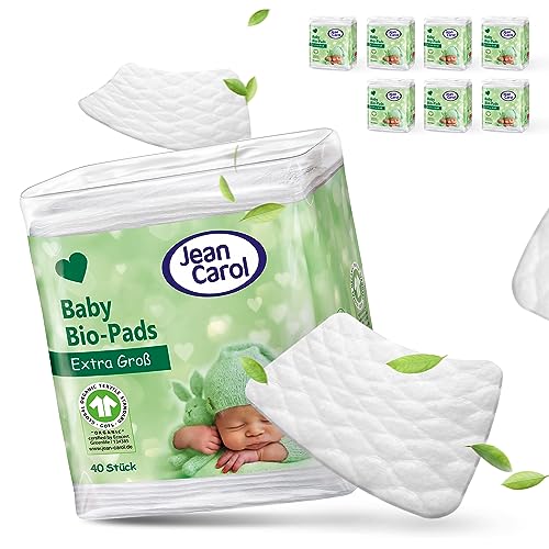 Jean Carol® BIO Wattepads Baby, Maxi, extra groß und fusselfrei, Megapack (8 x 40 Stück) Vorteilspack, für die tägliche Pflege vom Baby