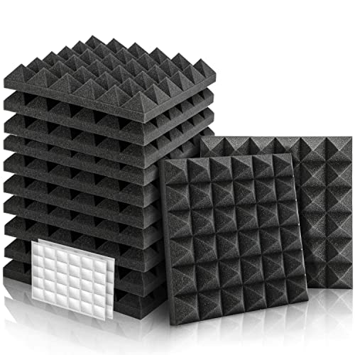 Akustikschaumstoff, 12 Stück Schaumstoff Pyramiden mit Doppelseitiger Aufkleber, 30 x 30 x 5 cm, Podcasts, Aufnahmestudios, Büros, Heimkino, Akkustikschaumstoffmatten (Schwarz)