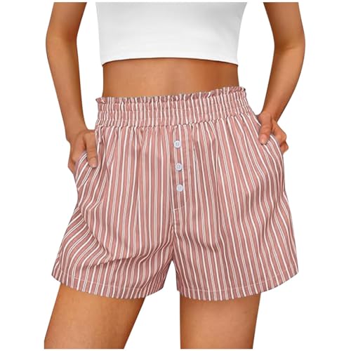 Yoga-Shorts mit Taschen für Damen, Kampfschlitz, entspannte Kleidung, leicht, Sonne, Tarnmuster, Chiffon, Knopf, Datum, Orange, L