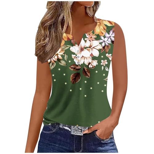 Sommermode Print Tasten Damen Tank Tops V-Ausschnitt Ärmellos Tanktops Frauen Elegant Oberteile Freizeit Vest Tops Lose Einfarbig Tunika Shirts Oberteil Sommer Slim Fit Oberteile Casual