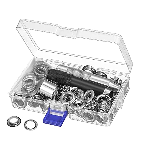 Ösen-Set, 10 mm, Metall, Set mit Ösen, 100 Stück, Set mit Grommets Eyelets, Set für Leinwand, Plane, Zelt, Reparatur, Silber (2/5 Zoll)