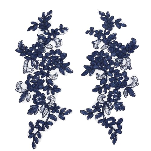 HOBBIESAY 2 Paar Blumenstickerei Spitzenapplikationen In Marineblau Polyester Blumenaufnäher Näharbeiten Dekoration Applikationen Reparaturflicken Für Hochzeitskleid Kleid Mieder Kostüm Kleidung