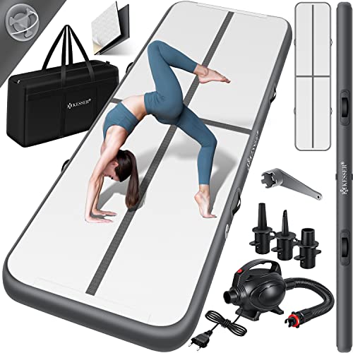 KESSER® Turnmatte Aufblasbar Airtrack Fitness-Matte Gymnastikmatte | inkl. Tragetasche & elektr. Luftpumpe | Yogamatte, Tumbling Matten, Trainingsmatte (Anthrazit, 400 x 100 x 10 cm)