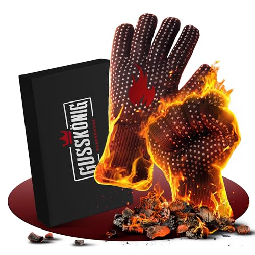 Gusskönig Grillhandschuhe hitzebeständig bis 800 Grad (L) - feuerfeste Handschuhe aus Aramid - Grillhandschuh Kochhandschuhe für Indoor&Outdoor Kochen