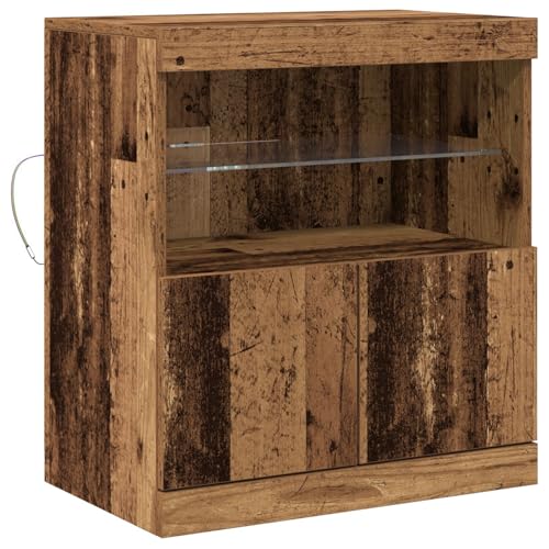 vidaXL Rustikales Buffet Sideboard Stauraum Massivholz Vintage-Look Mit Glassregalen Ideal Für ESS- & Wohnzimmer Restaurierung von gealterten Ästhetiken Möbelregale Verwitterter Look Natur