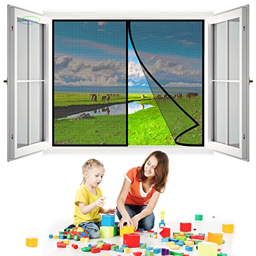 Fliegengitter Fenster, 100x115 cm Automatisches Schließen Insektenschutz für, Full Frame Klettverschluss, für Küche Wohnzimmer Schlafzimmer- Schwarz H