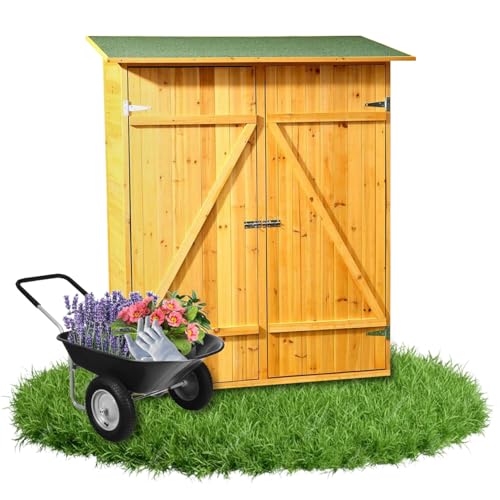 Melko Gerätehaus aus Fichtenholz mit Bitumendach Gartenschrank 162 x 140 x 75 cm Geräteschrank Geräteschuppen für Garten, Terrasse & Balkon Werkzeugschrank