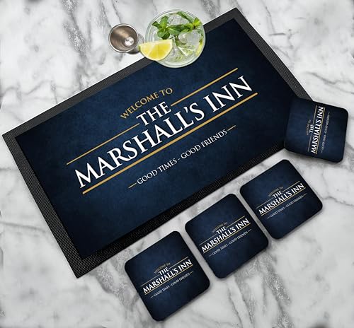 Barläufer-Matte, personalisierbar, Bar-Untersetzer-Set, Grunge-Bar-Läufer, Bierzubehör, Geschenk, Hausbar, Neuheit Geschenkbar-Set (6 Farben zur Auswahl)