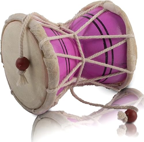 Handgemachtes Holz & Leder Klassischer indischer Volk Dumroo Damroo Damaru Handtrommel Set Percussion Dekorative Sammlungsmusik-Weltmusikinstrumente (Pink)