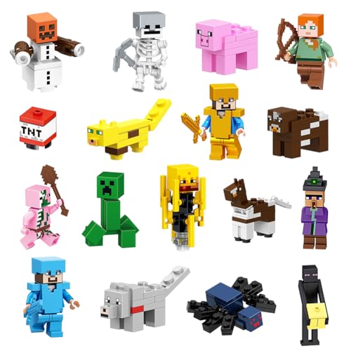 YANAYANA Mini Figuren Miner Gamer Tortenfiguren Set, 17 Stück Mini Spielzeug Figuren, Cupcake Deko Videospiel Figur Geschenk für Jungen Kinder Spielfans, Spielzeugmodell Geburtstags Geschenk Kinder