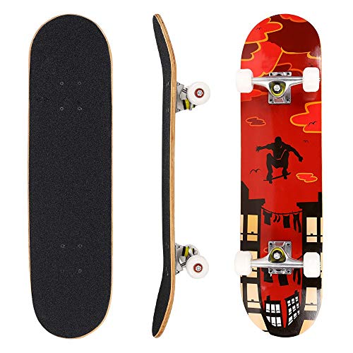 Hikole Skateboard, Komplettboard, Skateboard, Skateboard, Holz, 79 x 20 cm, kanadisches Ahorn, 86 A, für Anfänger, Kinder und Erwachsene