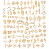 JIEYAO 100 Stück Schmuck Anhänger Set, Charms Anhänger zum Schmuck Basteln Mini Metall Anhänger Gemischte Schmuckanhänger Vintage Aesthetic Charms für DIY Halskette Armband Ohrring Bastelbedarf Gold