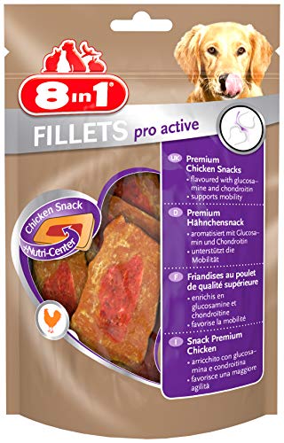 8in1 Fillets Pro Active Hunde-Snack mit Hähnchen, funktionale Leckerlis für Hunde, unterstützt die Mobilität, 80 g Beutel