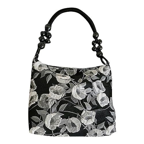 Frauen Umhängetasche Mode Muster Vintage Einfache Leinwand Große Kapazität Praktische Schnalle Tasche Kleine Taschen Damen Durchsichtig (Black, One Size)