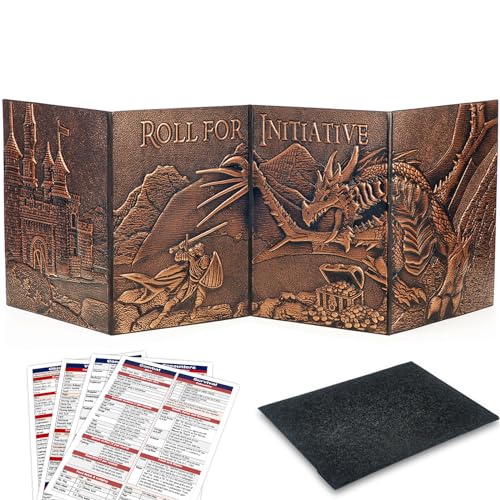 DND DM Screen 5e, D&D Dungeon Master Screen 3D Kunstleder 4 Panel Game Master Screen mit anpassbaren Einsätzen – Dungeons and Dragons GM RPG Zubehör Geschenk für Männer oder Frauen