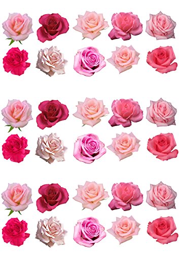 TOP Marques Collectibles Kuchendekorationen, essbar, Geburtstag, mit rosafarbenem Blumenmotiv, 30 Stück