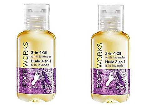 2 x Avon Foot Works 3 in 1 Öl mit Lavendel Fußsoak, Feuchtigkeitspflege & Massageöl für weichere Füße