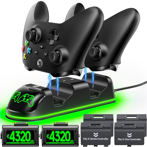 OIVO Xbox Controller Ladestation mit 2X 4320mWh Wiederaufladbaren Akku für Xbox One/Xbox Series X/S, Xbox One Controller Ladestation mit 2 Wiederaufladbaren Akku, Xbox Ladestation Akku Zubehörsets