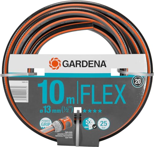 Gardena Comfort FLEX Schlauch 13 mm (1/2 Zoll), 10 m: Formstabiler, flexibler Gartenschlauch mit Power-Grip-Profil, aus hochwertigem Spiralgewebe, 25 bar Berstdruck, ohne Systemteile (18030-20)