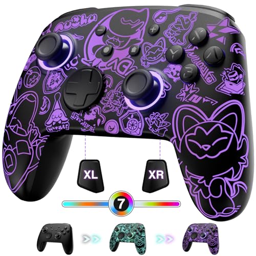 PALPOW [Leuchtend Modus] Switch Controller Wireless,Switch Controller Kompatibel mit Switch/OLED/Lite,Firefly Bluetooth Kontroller Gamepad mit 7 LED-Farben/Paddle/Turbo/Bewegungssteuerung,Schwarz