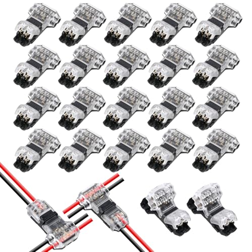 Flintronic 20 Stück T Verbinder, Niederspannung T Hahn Kabelverbinder, 2 Pin 3 Wege Kabelverbinder, Wasserdicht und Staubdicht, für Verzweigung in Drähte Anschlusskabel erforderlich, 18-22 AWG