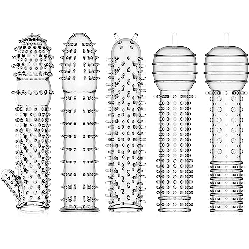 Transparente Penishülle 5 in 1, Penismanschetten mit dichte Beule,Penis sleeve Erbessern Ausdauer & Sensibilität