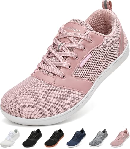 LENUVER Barfußschuhe Damen Sommer Barfussschuhe Herren Traillaufschuhe Atmungsaktiv Straßenlaufschuhe Leichte Fitnessschuhe Schnell Trocknend Sneaker (Rosa, 40EU)