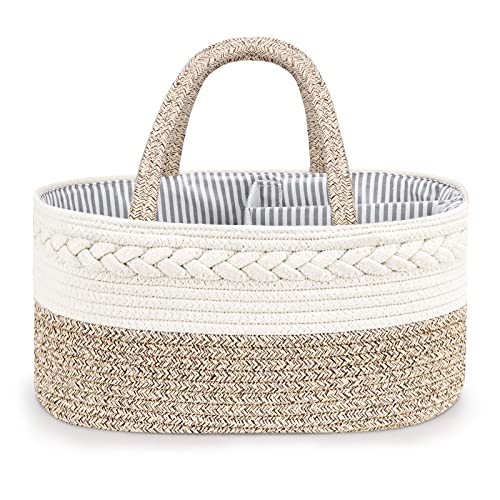 Maliton Baby Windel Caddy Organizer，Wickeltisch Organizer Aufbewahrungskorb mit Herausnehmbaren Fächern，Robuster Tragbarer Baumwollseil Windeltasche，Windel Organizer als Babyparty Geschenk，Braun