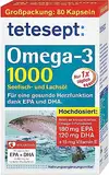 tetesept Omega-3 1000 - Seefisch- und Lachsöl Kapseln - Hochdosierte Omega 3 Fettsäuren DHA,EPA & Vitamin E - Nahrungsergänzungsmittel zur Unterstützung des Herz-Kreislauf-Systems -80 Stück (1er Pack)