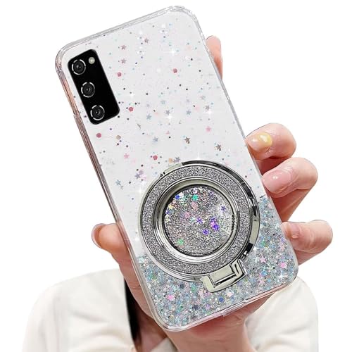 Tivenfezk Nadoli Sparkle Treibsand Ständer Hülle für Samsung Galaxy A51,Versteckt Ständer Ring Klar Glitzer Stern Handyhülle Durchsichtig Bling Schutzhülle Case Cover,Klar