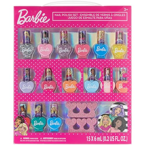 Barbie Kinder Nagellack Set (18-teilig) | Ungiftig und entfernbarer Nagellack | Geburtstagsgeschenke für Mädchen ab 3 Jahren von Townley Girl