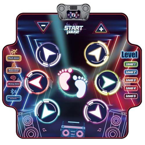 JoltJive Tanzmatte,Leuchtende Tanzmatte Geschenk für Mädchen Jungen,Alter 3 4 5 6 7 8 9 10 11 12+ Jahre,Tanzmatte mit LED-Leuchten,4 Spielmodi, 5 Schwierigkeitsstufen,Geburtstag Weihnachten Spielzeug
