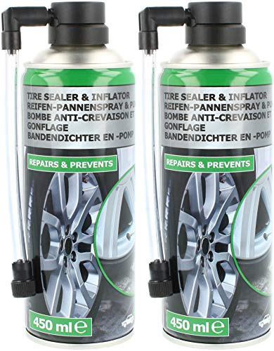 com-four® 2X Reifen Pannenspray je 450 ml - Autoreifen Pannenset auch für Motorradreifen - Reifenreparaturset - Reifendicht-Spray für Auto und Motorrad