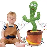 Ava's Toys Tanzender Kaktus, Nachsprechendes Spielzeug - Interaktiver Sprechender Kaktus, Musikalisches Plüschtier mit 120 Liedern, Tanzende Blume, Leuchtet & Singt, Aufnahmefunktion, Cactus Toy