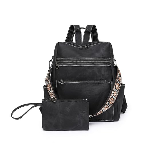 Puwuzixi Frauen Rucksack Wasserdicht Anti-Diebstahl Leichtgewicht PU Mode Reisen Mehrzweck Cabrio Geldbörse Umhängetasche Handtasche Rucksack（Black）