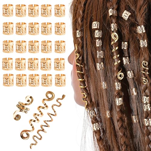 JINSION Dreadlocks Schmuck Haarspiralen Clips, Spiral Haarspange Braids Schmuck, Verstellbar Metall Cuffs Haar Flecht Perlen, Haar Ringe Aluminium Dreadlocks Zubehör Für Frauen Männer Zöpfe Dekoration