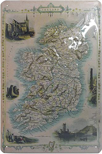 LUCKYLINDE geprägtes Blechschild – Irland Whiskey Regionen Landkarte – Retro Deko Schild 20 x 30 cm