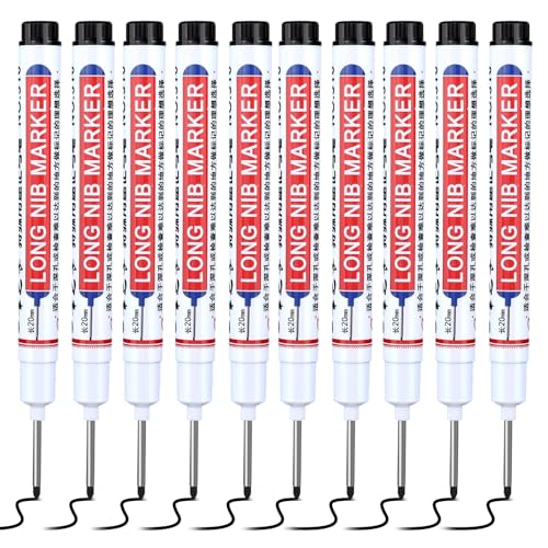 AOZUO 10 Stück Schwarz Bohrlochmarker, Tieflochmarker Lochmarker Langlochmarker Markierungsstift Lochmarkierer Holzmarker, Wandmarker Glasmarker Kunststoffmarker