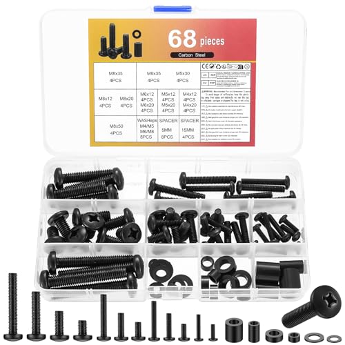 68 STK VESA Schrauben Set, Universal Fernseher Schrauben Set, TV Wandhalterung Schrauben, M4 M5 M6 M8 TV-Schrauben für TV Ständer Monitorständer bis zu 80 Zoll, mit Abstandshalter(Schwarz)