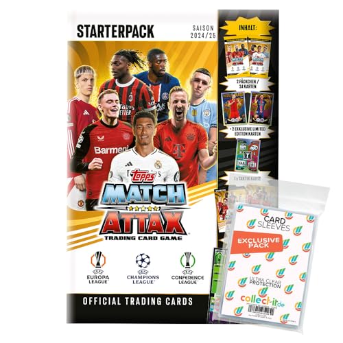 Bundle mit Match Attax CL 2024/25 - Trading Cards - 1 Starter + Exklusive Collect-it Hüllen