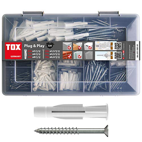 TOX Sortimentskoffer Plug & Play Dübel Set mit Allzweckdübel TRIKA 5x31 mm (60, 6x36 mm (70, 8x51 mm (30 St.) + passende Schrauben, für nahezu alle Baustoffe, 320-tlg, 01190101