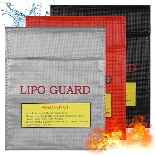 Huiguli 3 Stück Feuerfest Wasserdicht Safe Bag, Feuerfeste Akku Tasche, wasserdichte Ladetasche, Explosionsgeschützte Feuerfeste Dokumententasche für Lipo Batterie, Bargeld, Pass, Schmuck