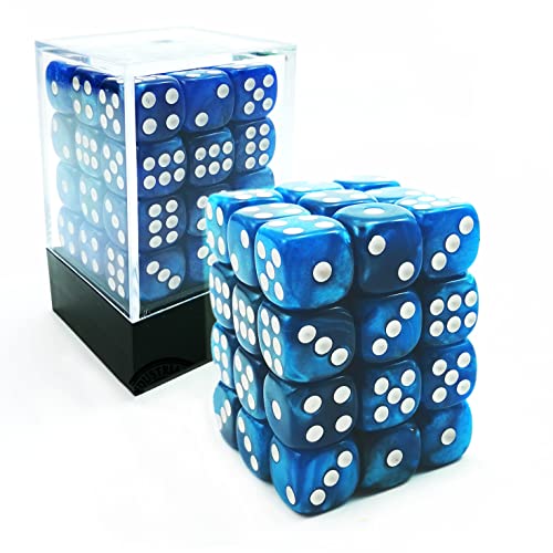 Bescon Würfel w6 12mm 36er Brick Box, 12mm Six Sided Die (36) Block of Dice, Marmor Pearl Blue