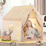 Kinder Spielhaus Indoor,Kinder Bettzelt,Spielzelt für Drinnen,Prinzessin Zelt mit Fenstern, Kinderspielhaus, Kuschelecke Kinderzimmer Dekor(Beige)