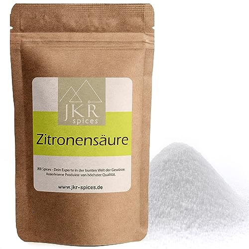 JKR Spices® 250g Zitronensäure Pulver Lebensmittelqualität E330 | Citronensäure als Säuerungsmittel und Konservierungsmittel zum Kochen und Backen | Als Entkalker oder Allzweckreiniger