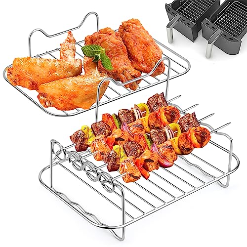 2 PCS Dual Zone Heißluftfritteusen Zubehör, Gestell mit Spieße für Ninja Foodi AF300EU AF400EU Heißluftfritteuse Dual Zone Air Fryer, 304 Edelstahl Dual Heißluftfritteuse Zubehör für Air Fryer Zubehör